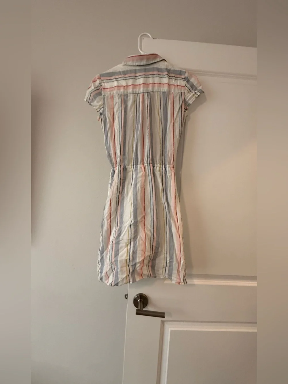 J.Crew Striped Shirt Dress Linen Cotton Blend Tie Front Short Sleeve💛